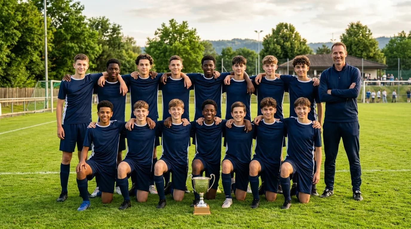 Teamfoto mit Silberpokal